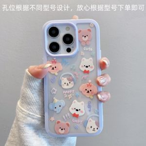 Original Female Version iPhone 16 Phone Case Cartoon Cute Animal Design Protective Shell Transparent Anti-Fall Eco-Friendly Acrylic