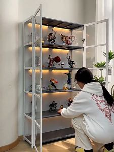 4/5Layer Bamboo Display Cabinet Acrylic 3-sided Transparent Glass Can Be Stored/toys/dolls for living room display
