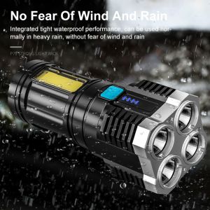 (COD BERGARANSI) Senter led cas super terang tahan lama Senter 4 LED COB Senter 4 Mode Jarak Jauh Senter Camping 4 Mata Lampu Bisa COD Bayar Ditempat