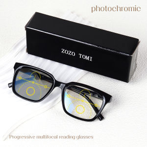 Progressive Multifocal Reading Glasses Photochromic Clear Vision Square Frame Lightweight Wear Stylish Appearance for Men and Women.
