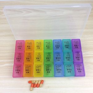 Portable Large Capacity Weekly Pill Box Elderly Seven Day Reminder 28/21 Grids Free Stickers Gift from China Food Grade PP Plastic
