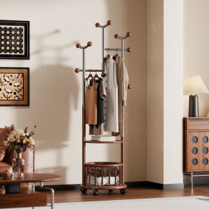FALANSIJIA | Chinese Style Clothes Rack With Laundry Basket and Storage Board