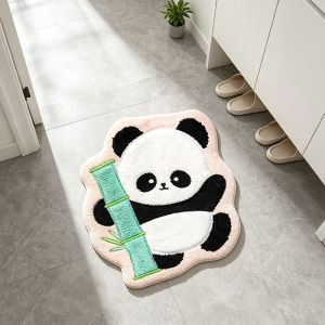 VIKAMA Blush Panda Planet Shaped Plush Mat Non Slip Absorbent Cartoon Animal Bedroom Bathroom Floor Decor Floor Mat Rug
