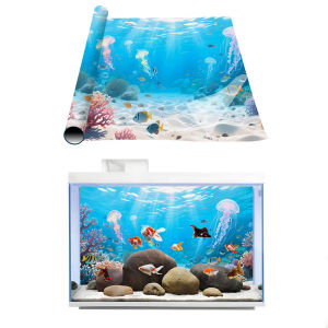Jellyfish Coral Beach，Fish tank background painting Aquarium background sticker HD，Front self-adhesive，Landscape ornaments