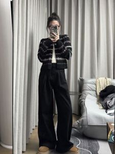 กางเกงยีนส์ทรงหลวมเอวสูง ขากว้าง ทรงตรง กางเกงขายาว ทรงหลวม กางเกงยีนส์ทรงหลวมสำหรับผู้หญิง สไตล์ลำลอง