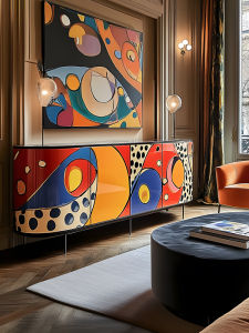 French Style Hand-Painted Solid Wood Dining Room Sideboard Living Room Wall Storage Decorative Cabinet High Gloss Entrance Hallway Cabinet