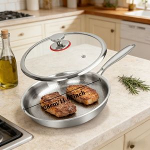 Chảo Rán Titan Nâng Cấp Mặt Nhám Kèm Nắp Kính - Chống Dính Chống Xước Tỏa Nhiệt Đều Cho Mọi Loại Bếp Thân Thiện Với Môi Trường Dùng Làm Chảo Làm Bánh Crepe