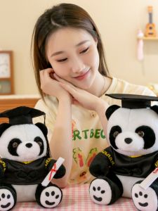 Graduation Panda Dolls in Bachelors Robe Printed Logo Toy for Students Masters Doll Gift Plush Fabric Non-Toxic PP Cotton