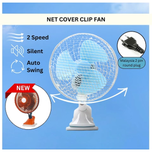 Ready Stock Malaysia 2 Pin Plug Clip Fan Kipas Mini Adjustable Angle Angin Strong Wind Quiet Fan PP Net Cover Child Safe Low Noise Easy Clean Manual Tilt Stable Base Lightweight Berayun Senyap Bilik Meja Pejabat Office Bedroom Study Room Asrama Hostel