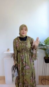 [Basica Moda] 12510 Gaun Dress Wanita Ramina Motif Floral Chiffon Import 01