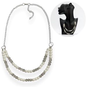 Agnia Crystal Pearl Multilayer Necklace Kalung Panjang Hijab Dua Lapis 2 Layer Mutiara Kristal