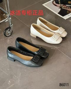 Comfortable Soft Bottom Real Cowhide Low Square Heel Ladies Slip-On Shoes Fashionable Korean Style Casual Flat Head Napa Leather