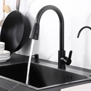 Keran air tarik dimana kepala kran air bisa menyesuaikan anda 2 mode stream dan spray material stainless sesuai gambar Keran Air Dapur Hot & Cold Kitchen Faucet Keran Hitam kran dapur tarik mix panas dingin