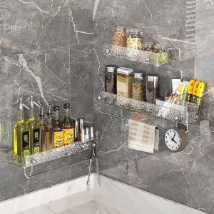 Punch-Free Wall Mounted Bathroom Wall Shelf with Towel Bar Shampoo Holder Cosmetic Rack Shower Drain Storage Rack