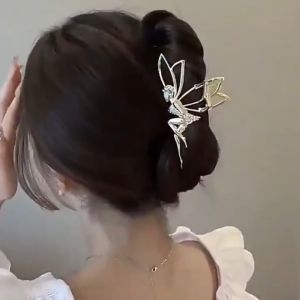 Elegant Rhinestone Elf Fairy Angel Grab Clip Large Alloy Hair Claws Non-Slip Strong Hold Shark Clip