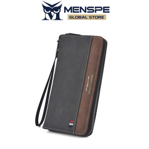 MENSPE กระเป๋าสตางค์ผู้ชายแฟชั่นแบบยาวกระเป๋าสตางค์ PU นุ่มกระเป๋าสตางค์อเนกประสงค์สไตล์ย้อนยุคความจุมากผู้ที่ใส่บัตรหลายช่องใส่บัตรเครดิตกระเป๋าโทรศัพท์กระเป๋าสตางค์ธุรกิจกระเป๋าสตางค์ซิปยาว