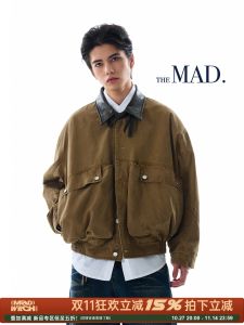 แจ็คเก็ตมีฮู้ดสไตล์วินเทจ Madwitch สำหรับผู้ชาย ทรงหลวม ปกหนัง กระเป๋าใหญ่ แขนยาว ฤดูใบไม้ผลิและฤดูใบไม้ร่วง