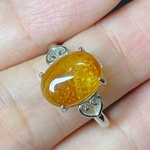 [Real Unit] Amber Flower Adjustable Silver-plated Ring 花珀可调节戒指 (S/n: 3200222)
