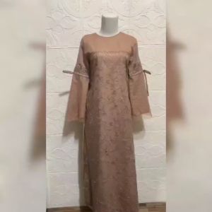 Pakaian Gamis Wanita Terbaru Tangan Terompet Maxi Aliyah Dress Ukuran Dewasa Matt Moscrepe Mix Brokat Mutiara Dan Tille Onde Model kekinian Good Quality Premium