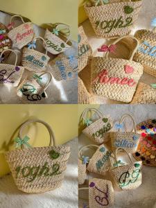 Handcrafted Letter Embroidery Tote Bag Commuter Style Soft Handle Basket Weave Large Size Shell Shaped Shoulder Bag for Women