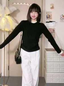 Yoho Gentle Elegant Lace Lace Long-Sleeved Slim Fit Slimming T-shirt Female Sweet Girl Waist-Tight Short Top Fleece Underwear