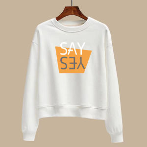 Spring and Autumn White Short Long Sleeves Sweatshirt Womens Loose Pure Cotton Pullover Coat Top round Neck Student Undershirt Fashion