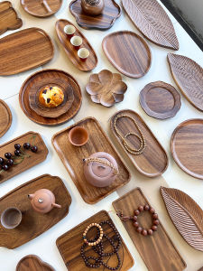 Walnut Tea Tray Solid Wood Tea Cup Tray Rectangular Bamboo Tea Tray Wooden round Dish Japanese Coffee Teacup Mat