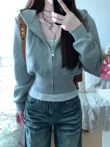 SUHUIQIAN | Gray Short Hooded Sweatshirt Women Petite