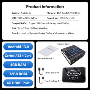 [ SG ] LONAISCI Car Ai Box Pro Wireless Carplay Adapter Android 13 4-Core 4+32G 4K HDMI Wireless Android Auto Apple Carplay Dongle Car Link Kit Tbox 车联通