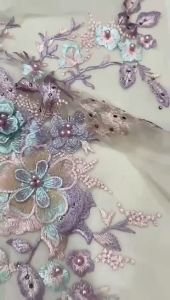 Embroidered Lace Patches 3D Colorful Flower Beaded Lace Applique for Wedding Dress Clothing Patches