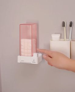 กล่องใส่สำลีแบบกดอัตโนมัติ ประหยัดพื้นที่ ติดผนังได้ พร้อมสติ๊กเกอร์ดีไซน์สวย