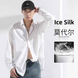 Mens Ice Silk Loose Fit Short Sleeve Shirt Summer Anti-Wrinkle Casual Half Sleeve Top Youth Trendy Breathable Moisture Wicking