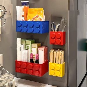 1/4pc Magnetic Storage Box Refrigerator Entrance Door Shelf Organizer Building Block Wall Mounted Rack Home Kitchen Decor Holder