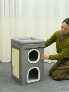 LDECO 3-Tier Cat House & Bed - Built-in Scratcher Space Saving Cat Furniture for HDB Kittens & Adult Cats