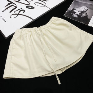 Váy Ngắn Denim Màu Trơn Cạp Vừa Có Dây Buộc Che Chắn Cho Nữ Mùa Thu Váy Ngắn Chữ a Dáng Rộng Thoải Mái Thường Ngày