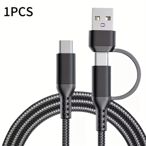 1/3PCS 60W PC mobile phone USB-C/Type-C 2-in-1 interface fast charging braided data cable suitable for Android and HuaweiHonor