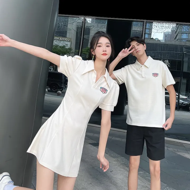 Polo%20Collar%20Bubble%20Sleeve%20Womens%20Korean%20Style%20High%20Waist%20Short%20Skirt%20Couple%20Matching%20Cotton%20Knitted%20Summer%20Dress%20-%20Image%204