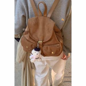 South Korea Deerskin Velvet Backpack Bags Womens Autumn 2024 New Arrival Tide Fashion Retro Backpack Large-Capacity Bucket Bag