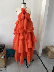 Elelgant 3d Floral Maxi Dress Loose Pleated Hem Halter Robes Sleeveless Ruffles Edge Party Vestidos Lady Summer Gown Clothes