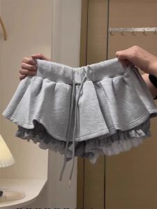 Váy Ngắn Chữ a Màu Xám Có Dây Rút Phong Cách Hàn Quốc Cho Nữ Mùa Hè Mới Dáng Thon Gọn Váy Ngắn Xếp Ly