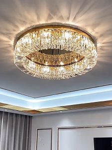 Đèn ốp tường ốp trần phong cách Châu Âu hình tròn có gương pha lê Đèn ốp trần LED cao cấp