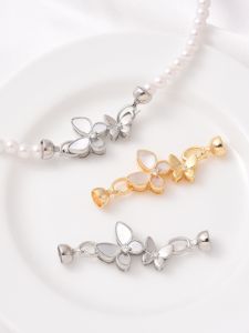 High Quality 18K Gilded Micro Inlaid White Shell Butterfly Pearl Buckle Handmade DIY Necklace Closing Buckle Bracelet Connection Buckle