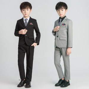 9Sbird 3PCS Suit Set For Children Striped Formal Dress Host Performance Graduation Birthday Uniform For Boy