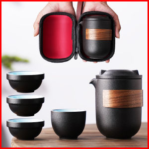 Portable Travel Tea Set Single Person Outdoor Camping Essential One Pot Two Four Cups Ceramic Gongfu Tea Kit Handmade Matte Finish