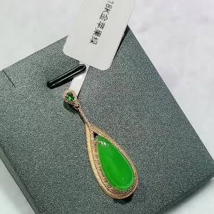 Montagne Jewelry 18k Pure Gold necklace for women Diamond Gem Inset Design Fine Jewellery Natural 35x12mm Grade A Teardrop Green Jade Pendant Necklace