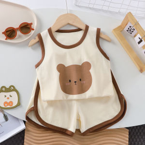Cotton Cartoon Sleeveless Vest and Shorts Set for Summer