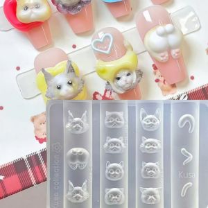 Cute Animal Collection 3D Silicone Nail Mold Puppy Cat Duck DIY Embossed Nail Art Decor