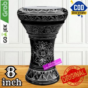 Kendang Atau Darbuka Kayu 8 inch Hitam Silver Rolling Putih Import