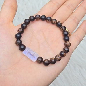 Q1525 Vòng Trầm Sánh 8li mix lu thống Moonstone đá Mặt Trăng khắc kim tiền - Phong Thuỷ TUDO P