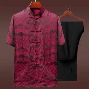 High-End Silk Short Sleeve Suit for Men Traditional Chinese Style Summer Clothing  Silk Shirt Casual Wear for Middle-Aged